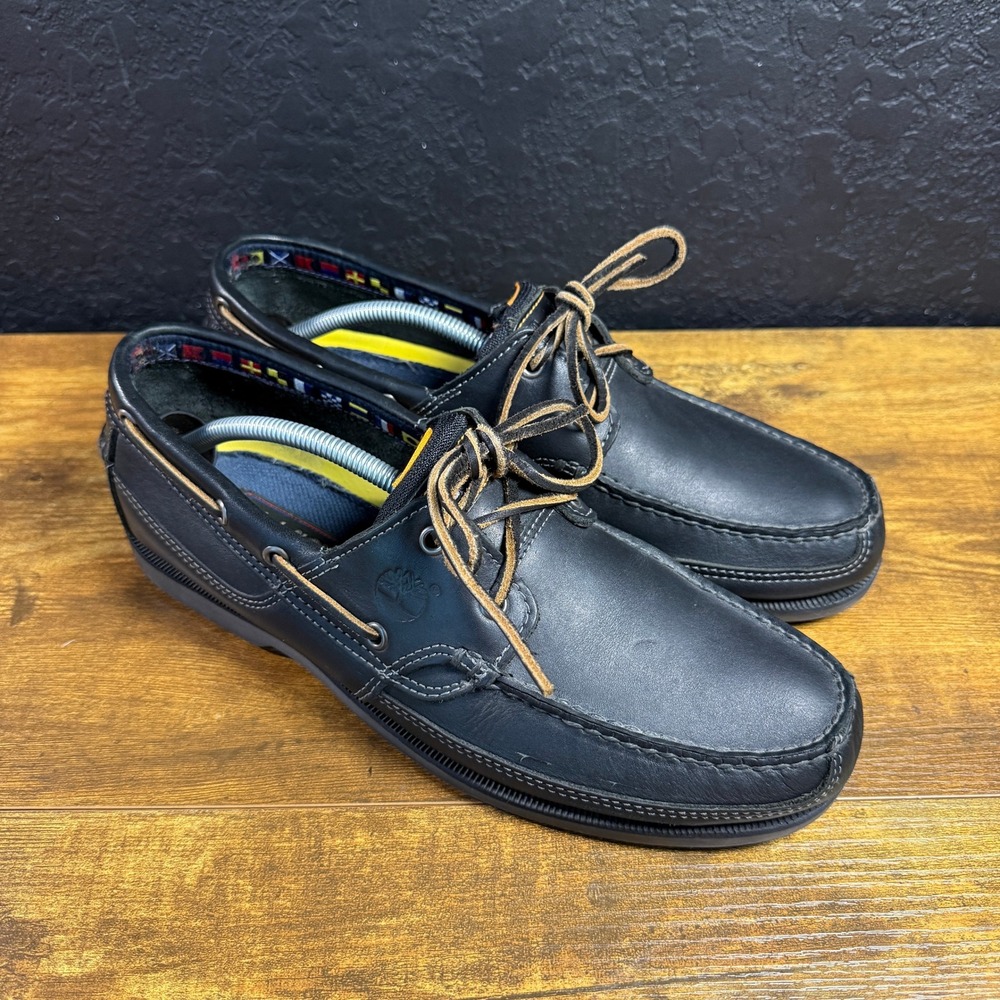 Timberland Classic 2-Eye 70527 Black Leather Boat Shoes Mens 11.5M